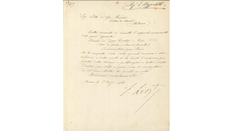 Brief von Franz Liszt an Tito I. Ricordi, 1. Mai 1868