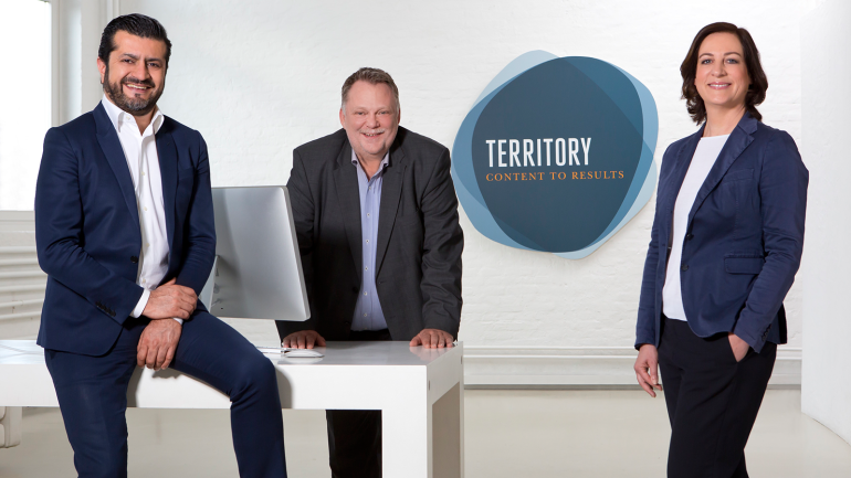 Das Executive Board von TERRITORY: CEO Soheil Dastyari, Stefan Postler und Sandra Harzer-Kux 