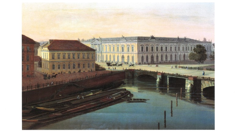 Unbekannter Künstler: Blick vom Schloss zur Kommandantur und zum Zeughaus (links: Kommandantur), um 1850