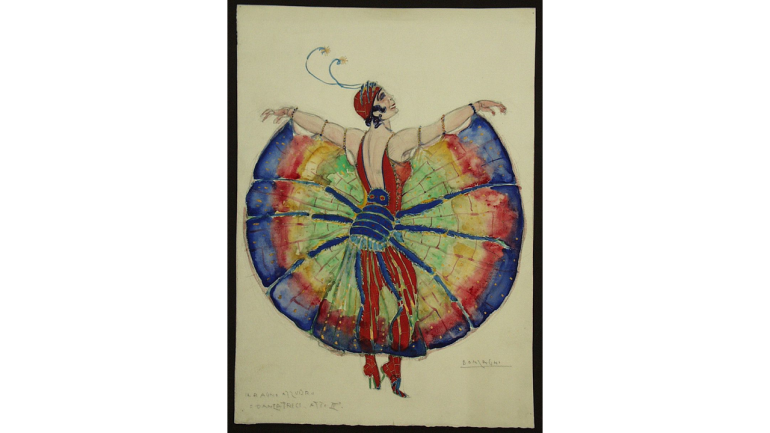 Alberto Igino Randegger, Il ragno azzurro, Mailand, 1918. Tänzerinnen, Kostümentwurf von Aroldo Bonzagni