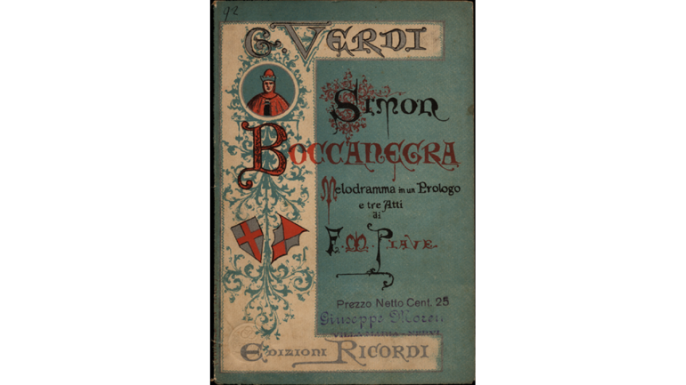 Giuseppe Verdi, Simon Boccanegra, Umschlag des Librettos, überarbeitete Fassung, 1881