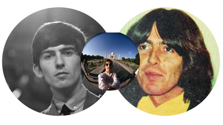 Collage aus drei Portraits von George Harrison
