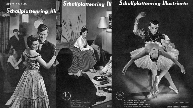 Einige Cover von früheren Ausgaben der Bertelsmann Schallplattenring Illustrierten aus den Jahren 1956/57.