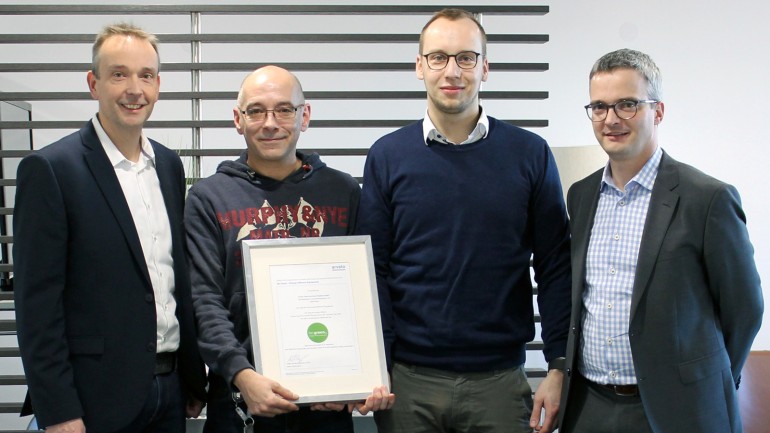 Volker auf der Landwehr, Frank Mahlstedt, Franz Hermann, Mark Fabisch (v. l.). Nicht auf dem Bild sind die weiteren Projektmitglieder Stephan Voigt, Alexander Heese und Achim Bernsmann 